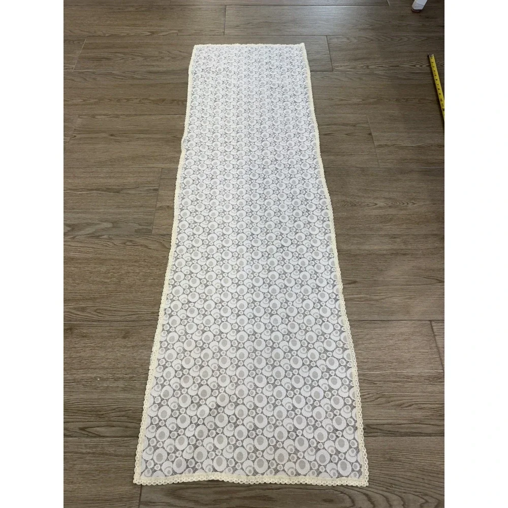 White Lace Table Runner Beige Trim Rectangular Shabby Style